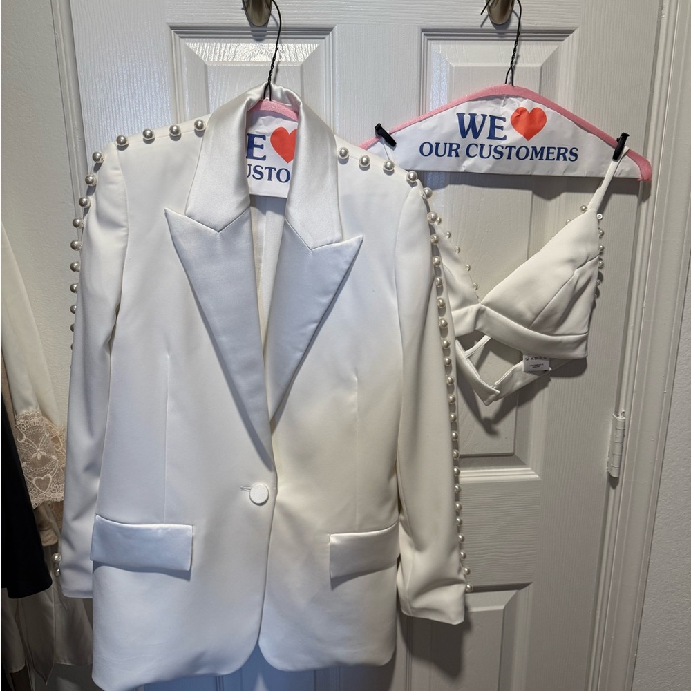 Bridal Elegant White Pearl-Embellished Women's Blazer Nadine Merabi